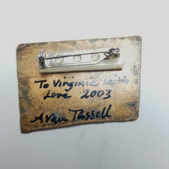 Vintage Pray with Music Harp Brooch, Unique Handmade 2003 Signed Lapel Pin - Picture 3 of 6